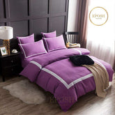 Embellish Square Patch Pleated Duvet Set - Purple & White